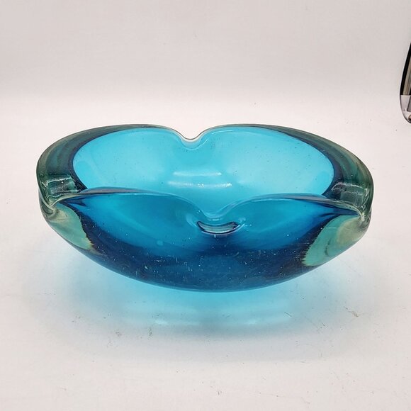 Mid Century Murano Sommerso Blue Glass Ashtray - Picture 2 of 5